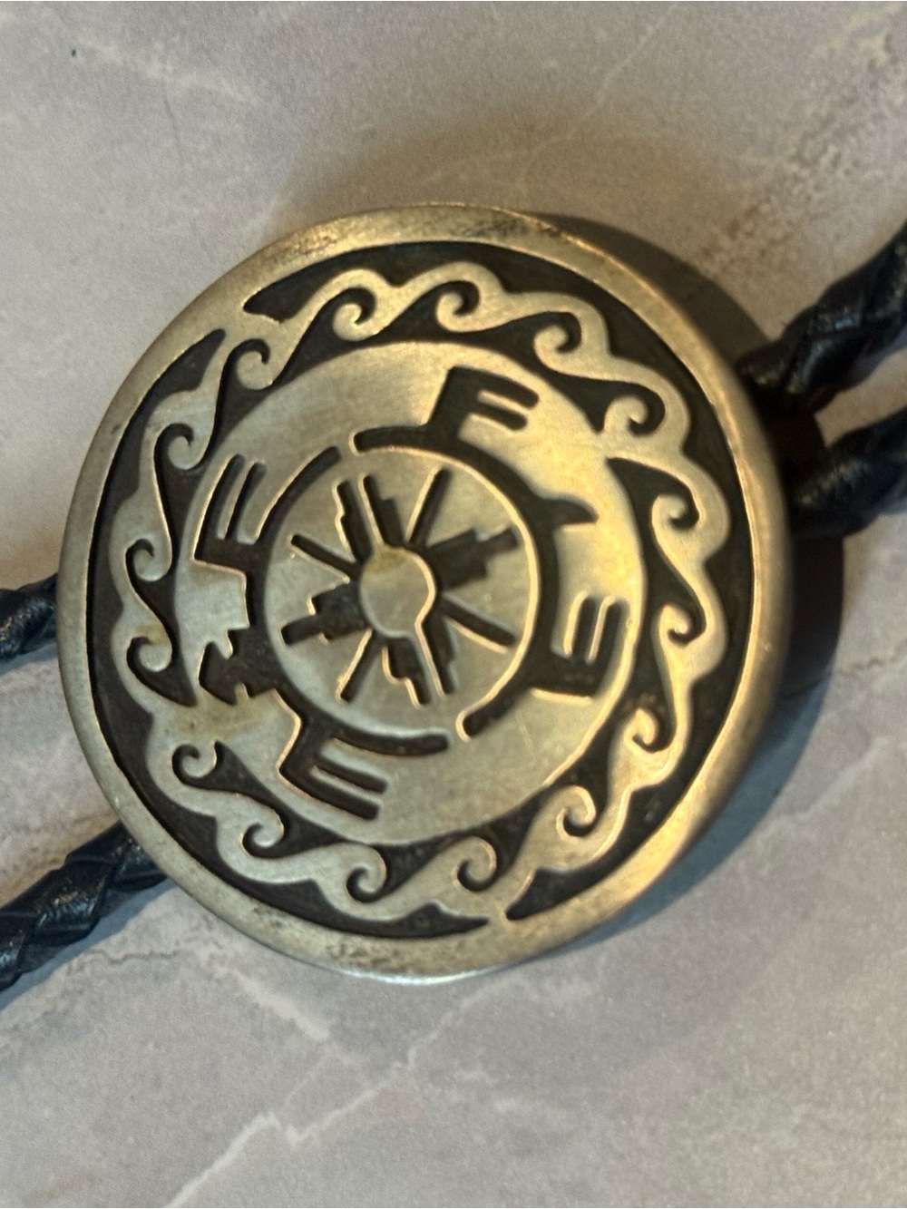 Vintage Southwestern Bolo Tie Kokopelli Sun Design